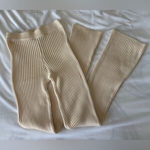 Princess Polly- Ribbed Knit Cream Beach Pants